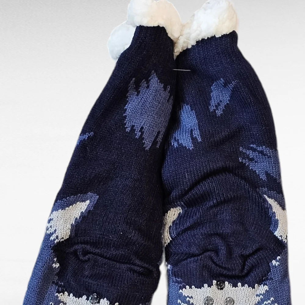 Wolf Sherpa Lined Slipper Socks Non Skid One Size Mens